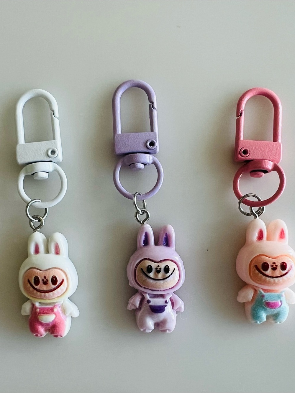 Pastel Bunny Clip Charm Keychain - White, Purple, Pink